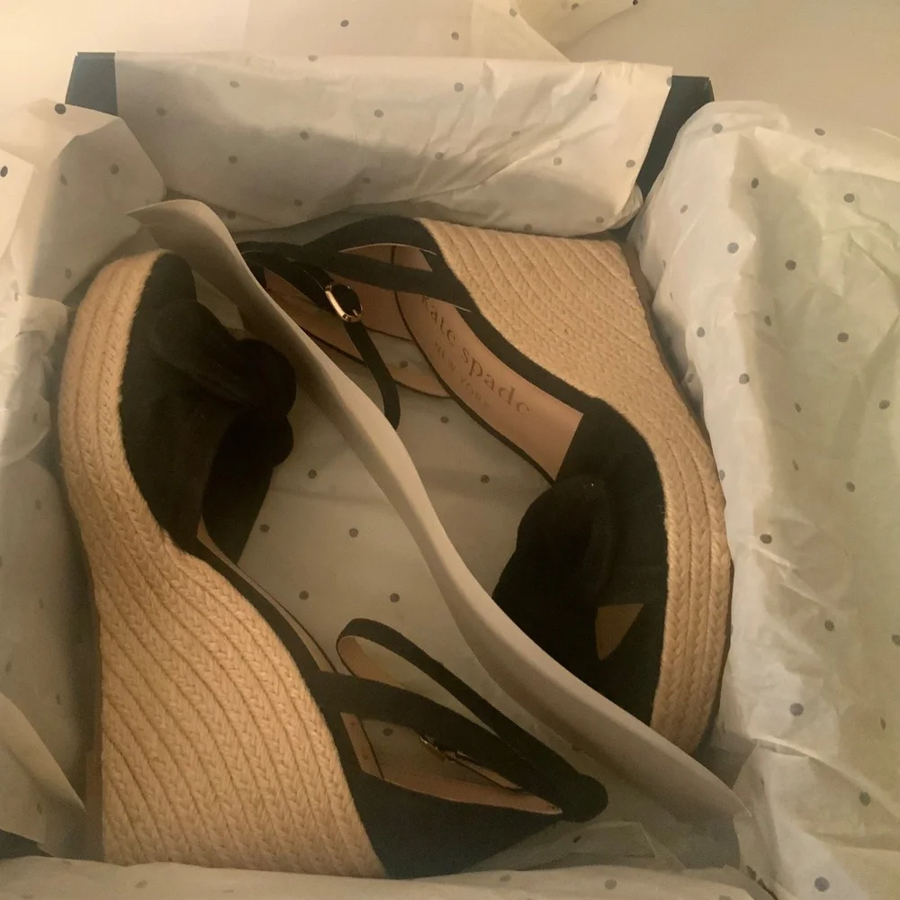 Kate Spade Tianna Black Suede Espadrille High Wedge Platform Sandals Pumps 9.5